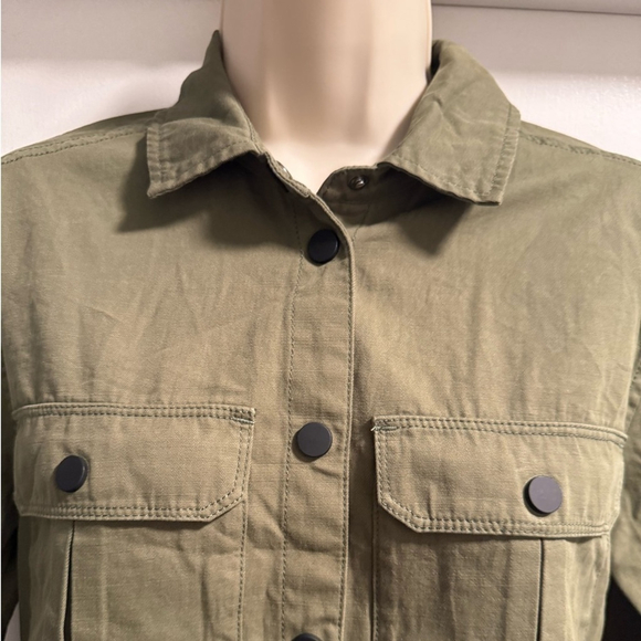 Malibu Bum Army Green Shacket Small Button-Up Utility Layering Top - Picture 3 of 16